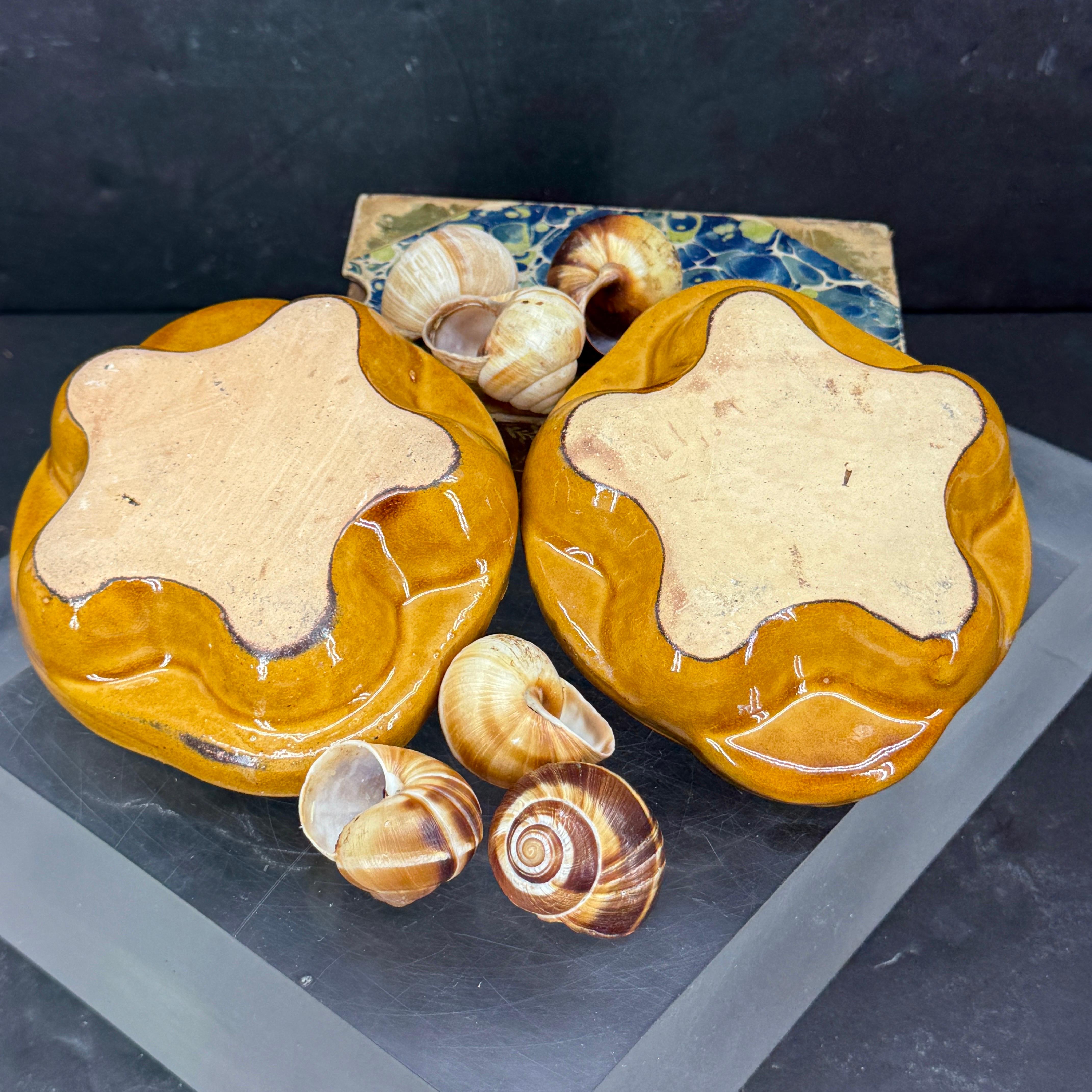 Pair of Vintage French Ceramic Glazed Escargot Dishes Plates For Sale 6