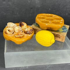 Pair of Vintage French Ceramic Glazed Escargot Dishes Plates