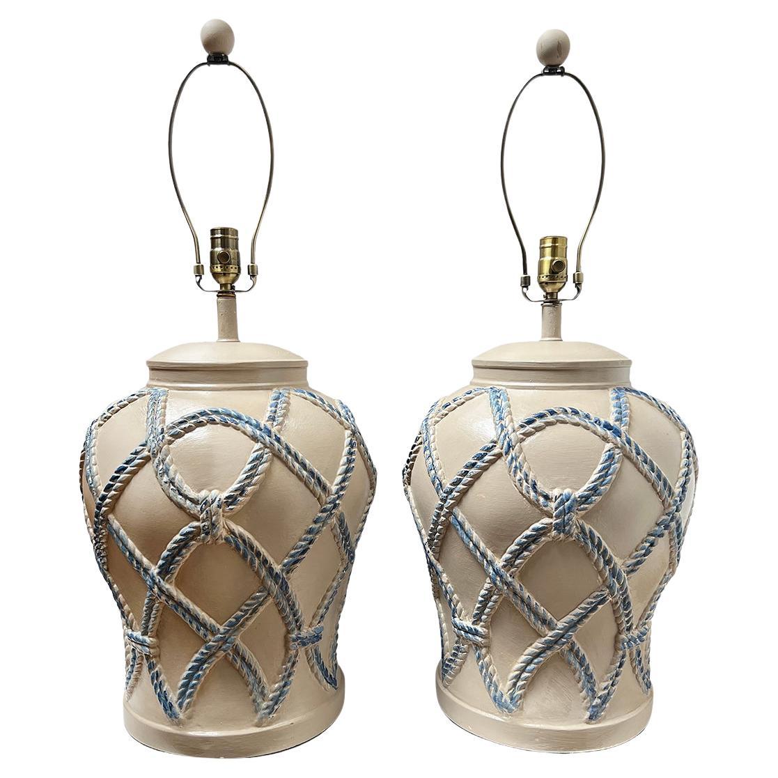 Pair of Vintage French Ceramic Lamps For Sale