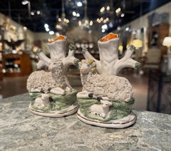 Pair of Vintage French Ceramic Sheep and Lamb Form Vases