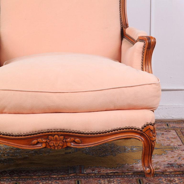 Louis XV Pair of Vintage French Cherry Bergères Armchairs