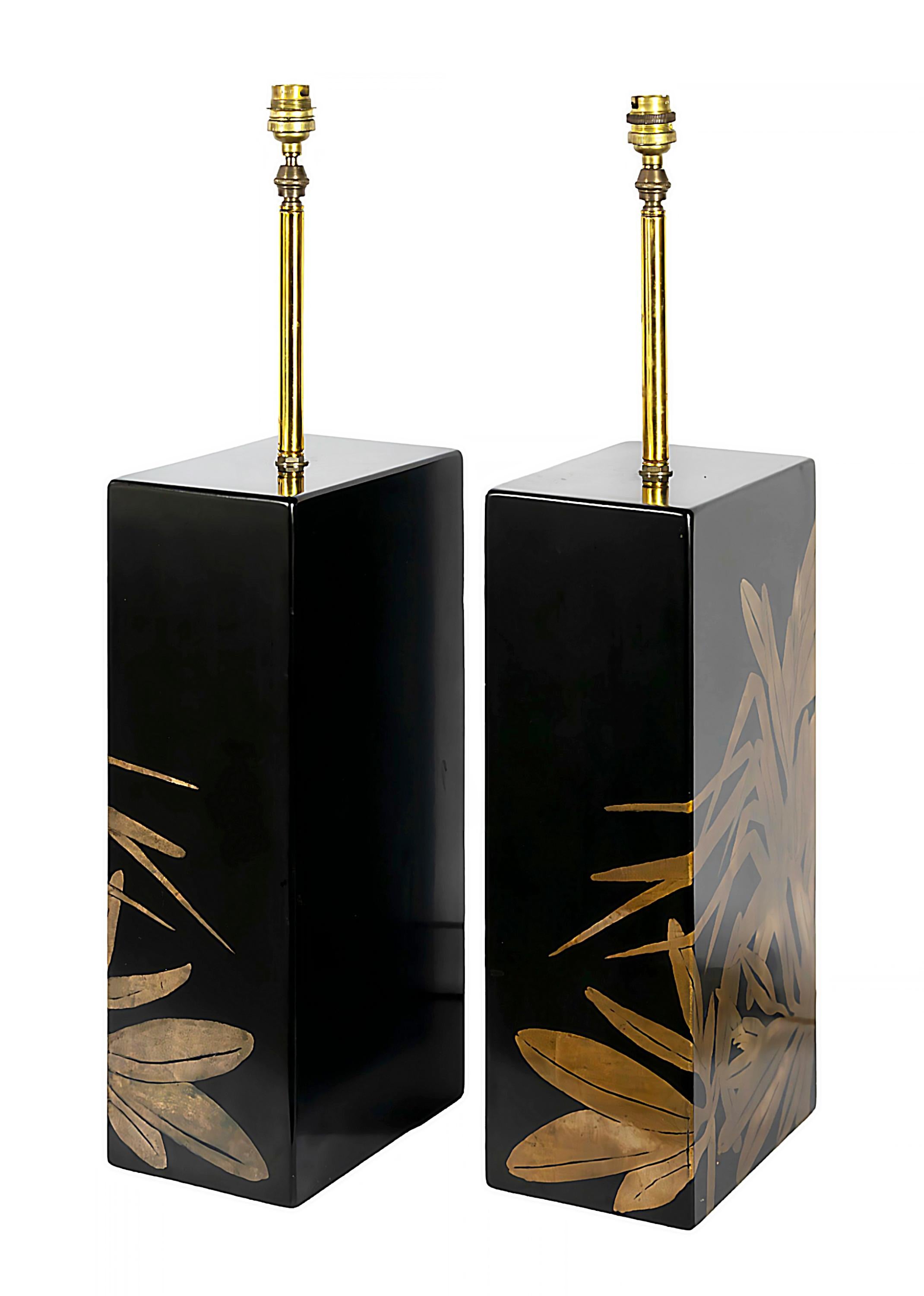 Lacquered Pair of Vintage French Chinoiserie Jean Claude Mahey Style Table Lamps, 1970's