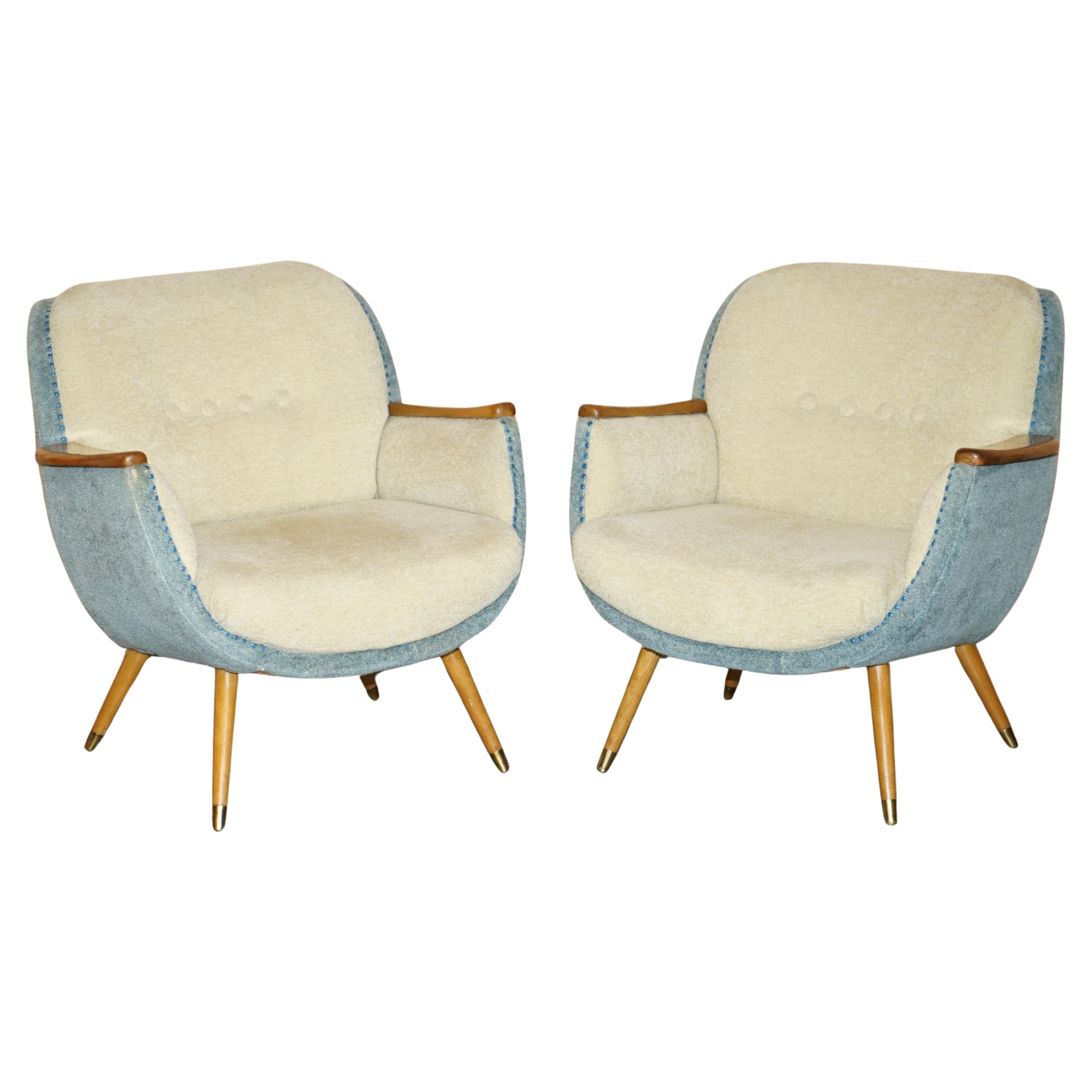 PAIR OF VINTAGE FRENCH CIRCA 1960's CLUB TUB ARMCHAIRS WITH WALNUT & BEECH FRAME