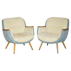 PAIR OF VINTAGE FRENCH CIRCA 1960's CLUB TUB ARMCHAIRS WITH WALNUT & BEECH FRAME