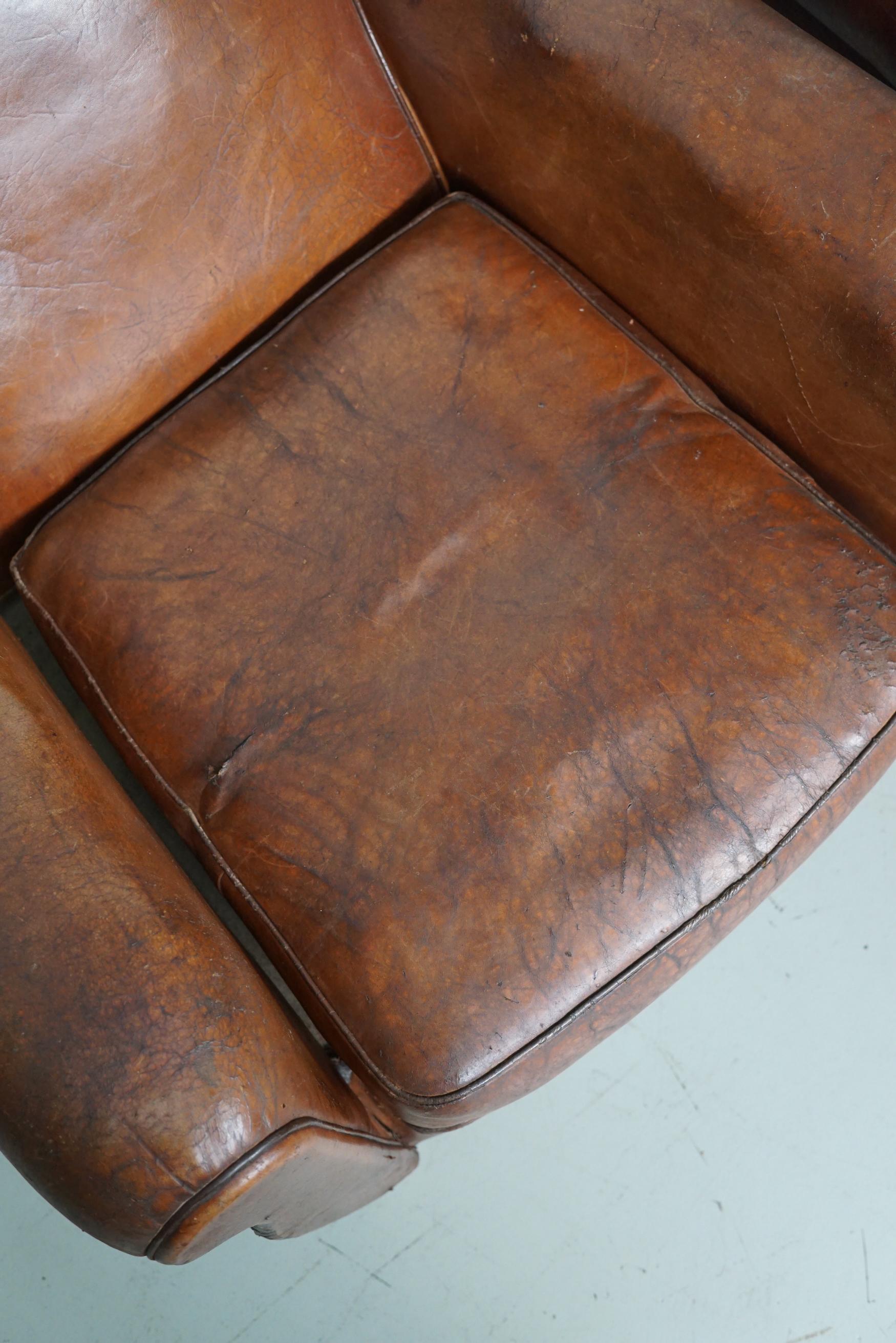 Pair of Vintage French Cognac Leather Club Chairs, Set of 2 5