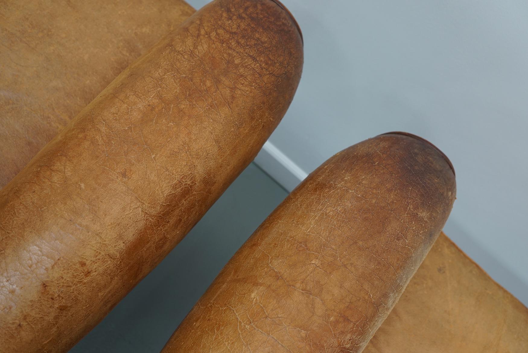 Pair of Vintage French Cognac Leather Club Chairs, Set of 2 6