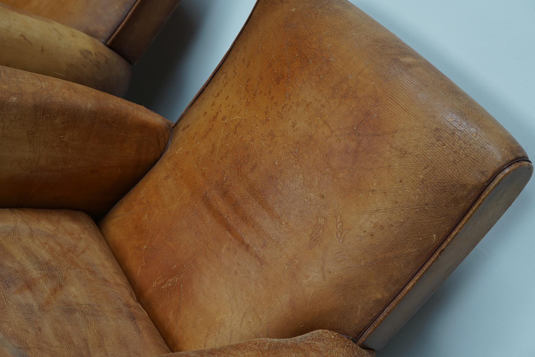 Pair of Vintage French Cognac Leather Club Chairs, Set of 2 12