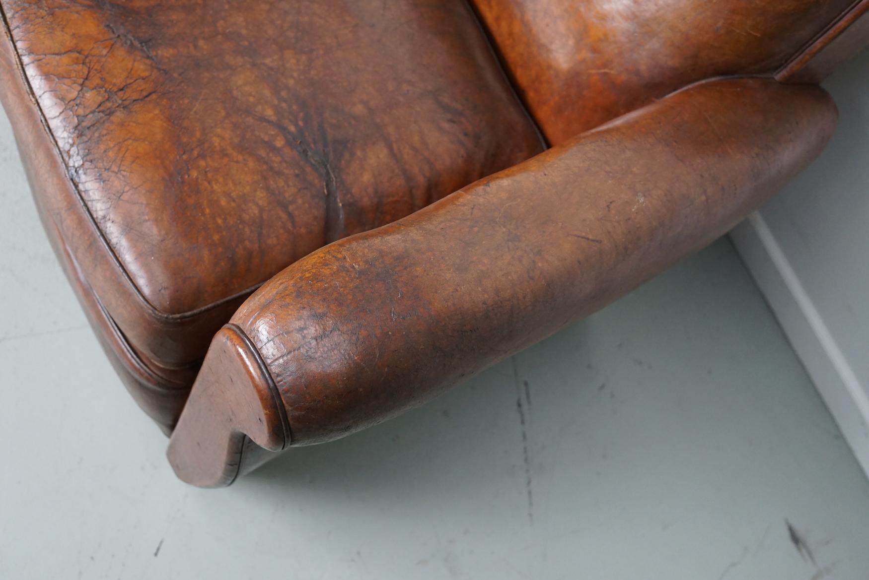 Pair of Vintage French Cognac Leather Club Chairs, Set of 2 4