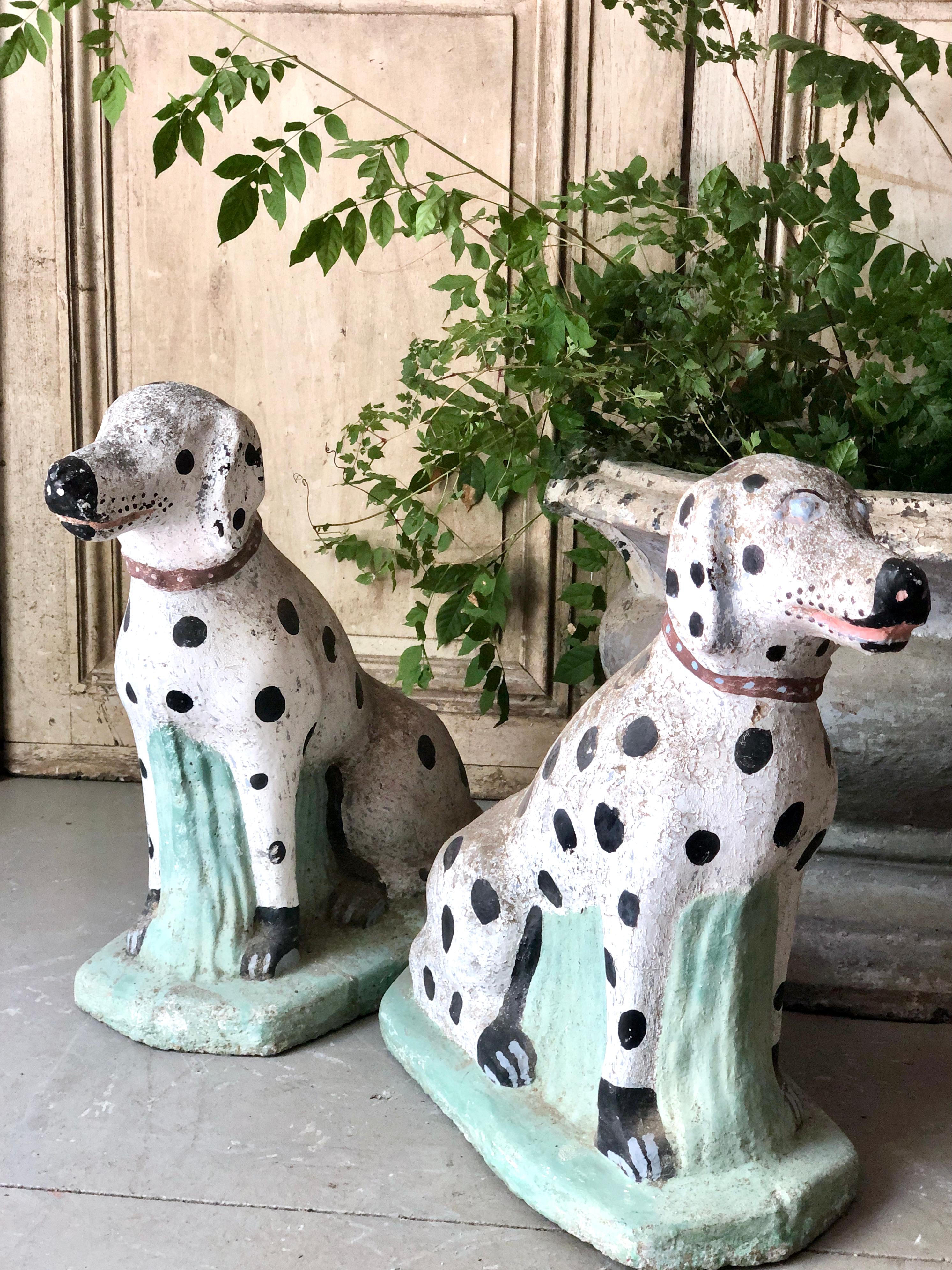 Pair of Vintage French Concrete Garden Dalmatian Dog Statues 4