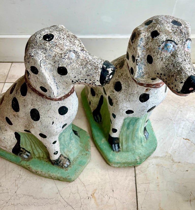Pair of Vintage French Concrete Garden Dalmatian Dog Statues at 1stDibs