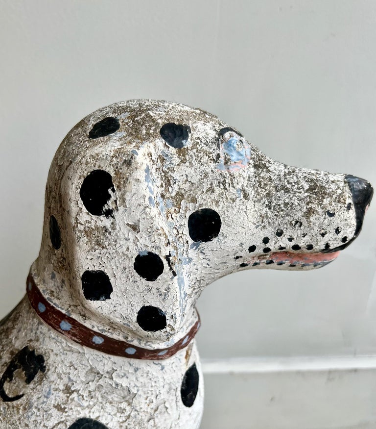 Pair of Vintage French Concrete Garden Dalmatian Dog Statues For Sale
