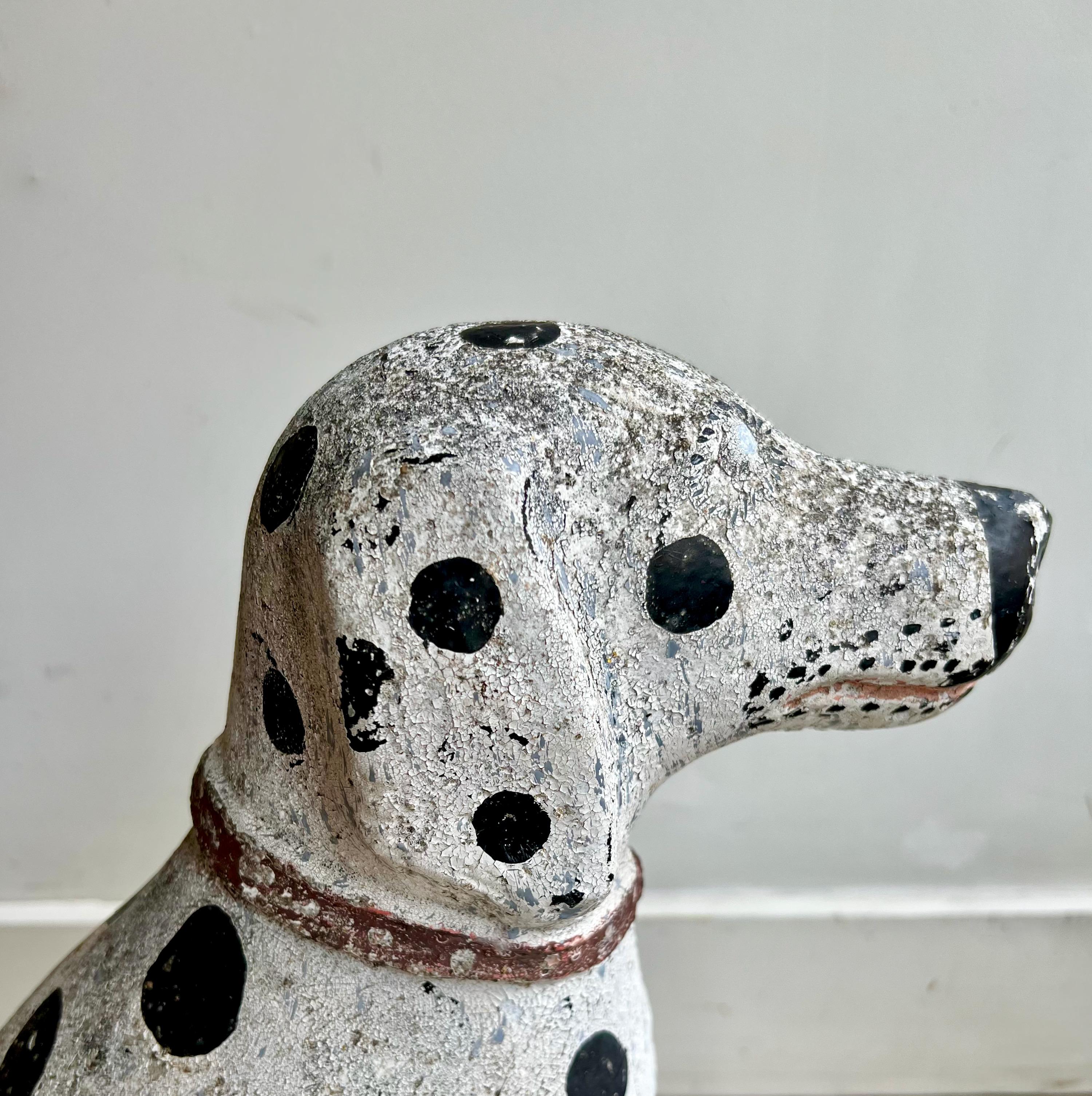 Pair of Vintage French Concrete Garden Dalmatian Dog Statues In Good Condition In Charleston, SC