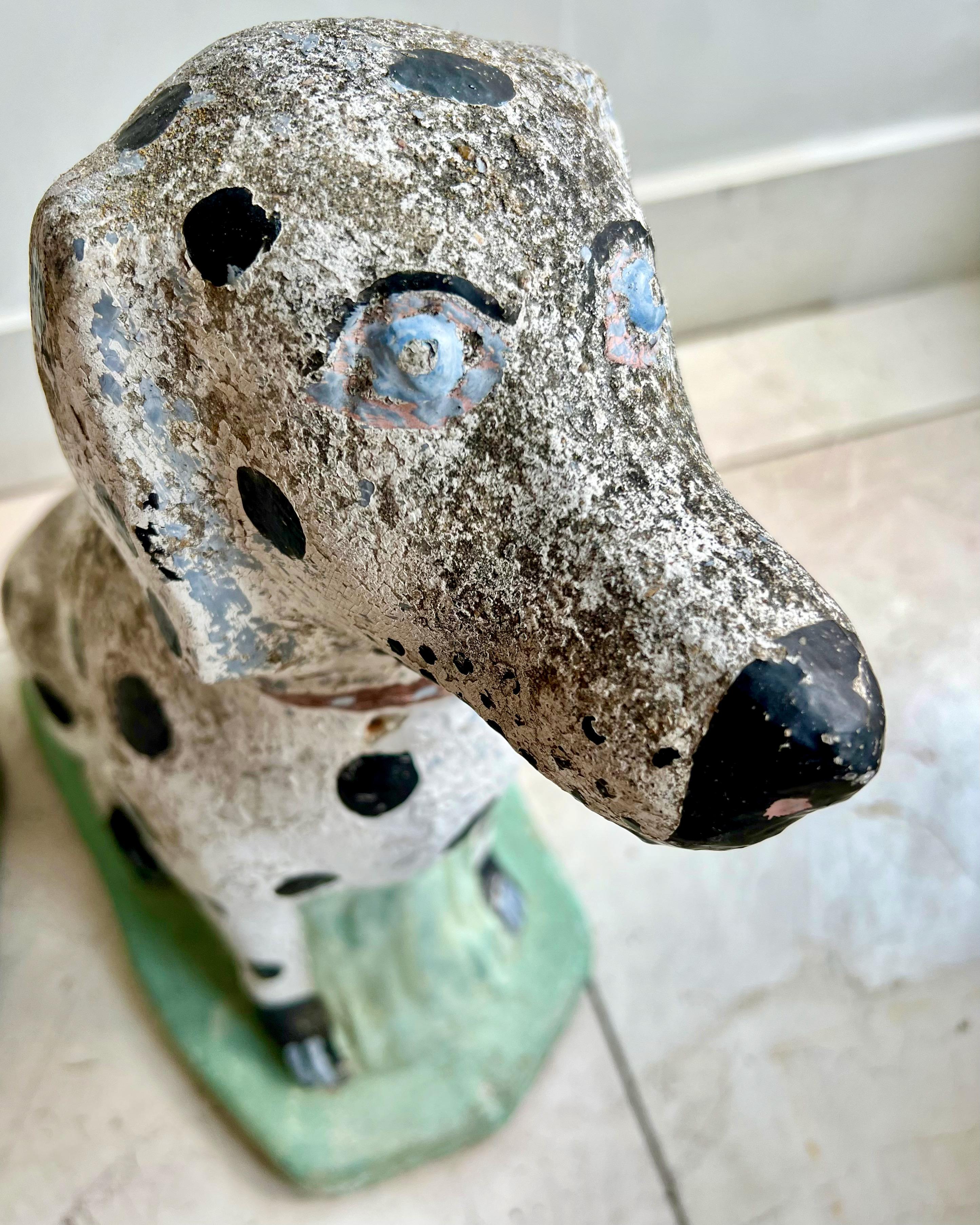 Mid-20th Century Pair of Vintage French Concrete Garden Dalmatian Dog Statues