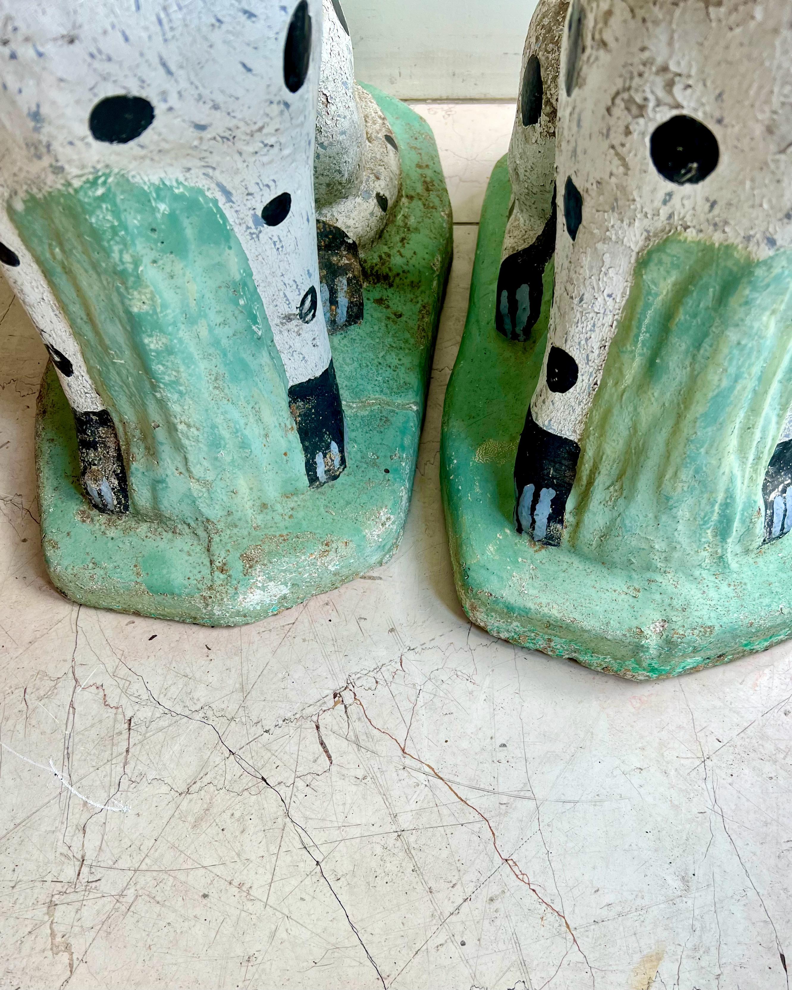 Glass Pair of Vintage French Concrete Garden Dalmatian Dog Statues