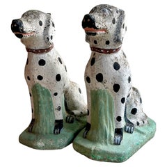 Pair of Used French Concrete Garden Dalmatian Dog Statues