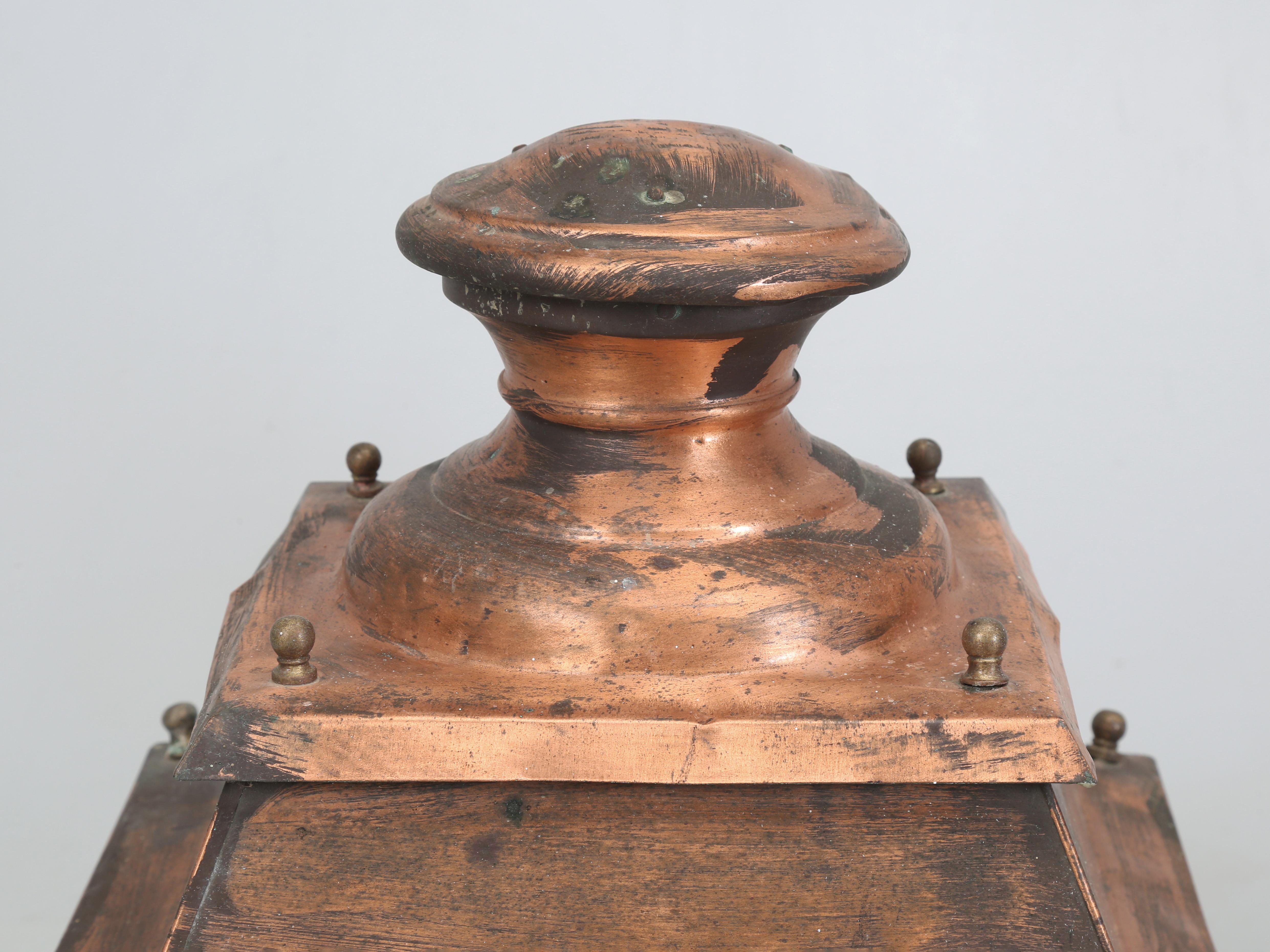 Mid-20th Century Pair of Vintage French Copper Lanterns from Toulouse France Unrestored Condition For Sale