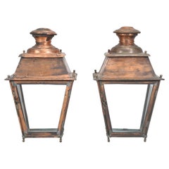 Paire de lanternes françaises vintage en cuivre de Toulouse, France, non restaurées