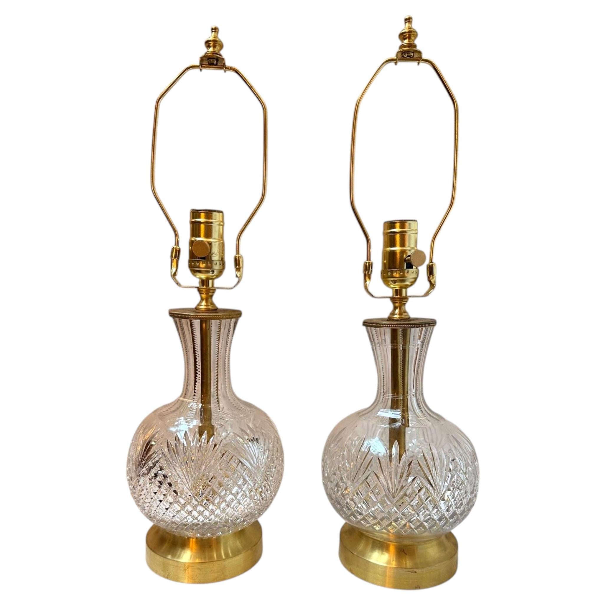 Pair of Vintage French Cut Crystal Table Lamps