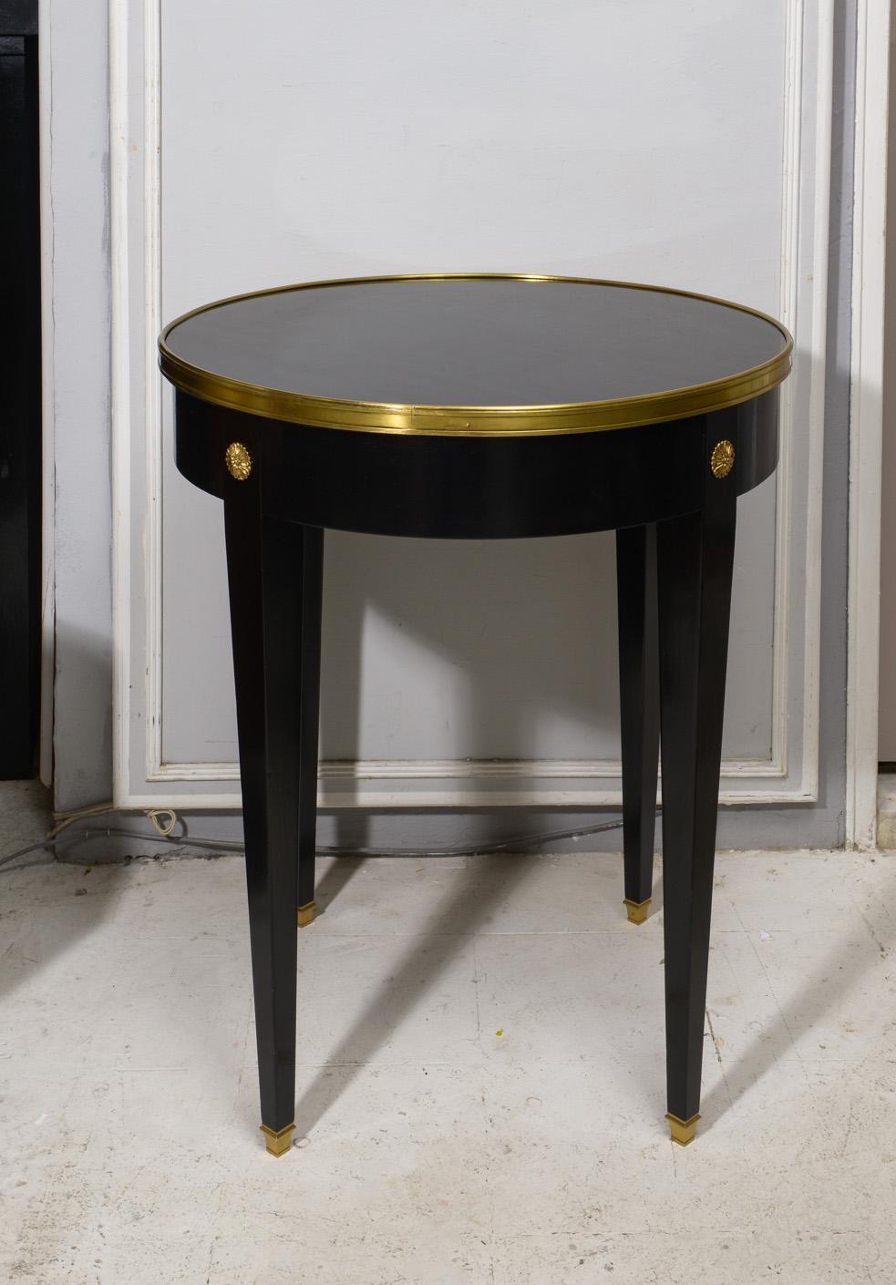 Pair of Vintage French Ebonized Bouillote Tables with Brass Accents. Set of 2.