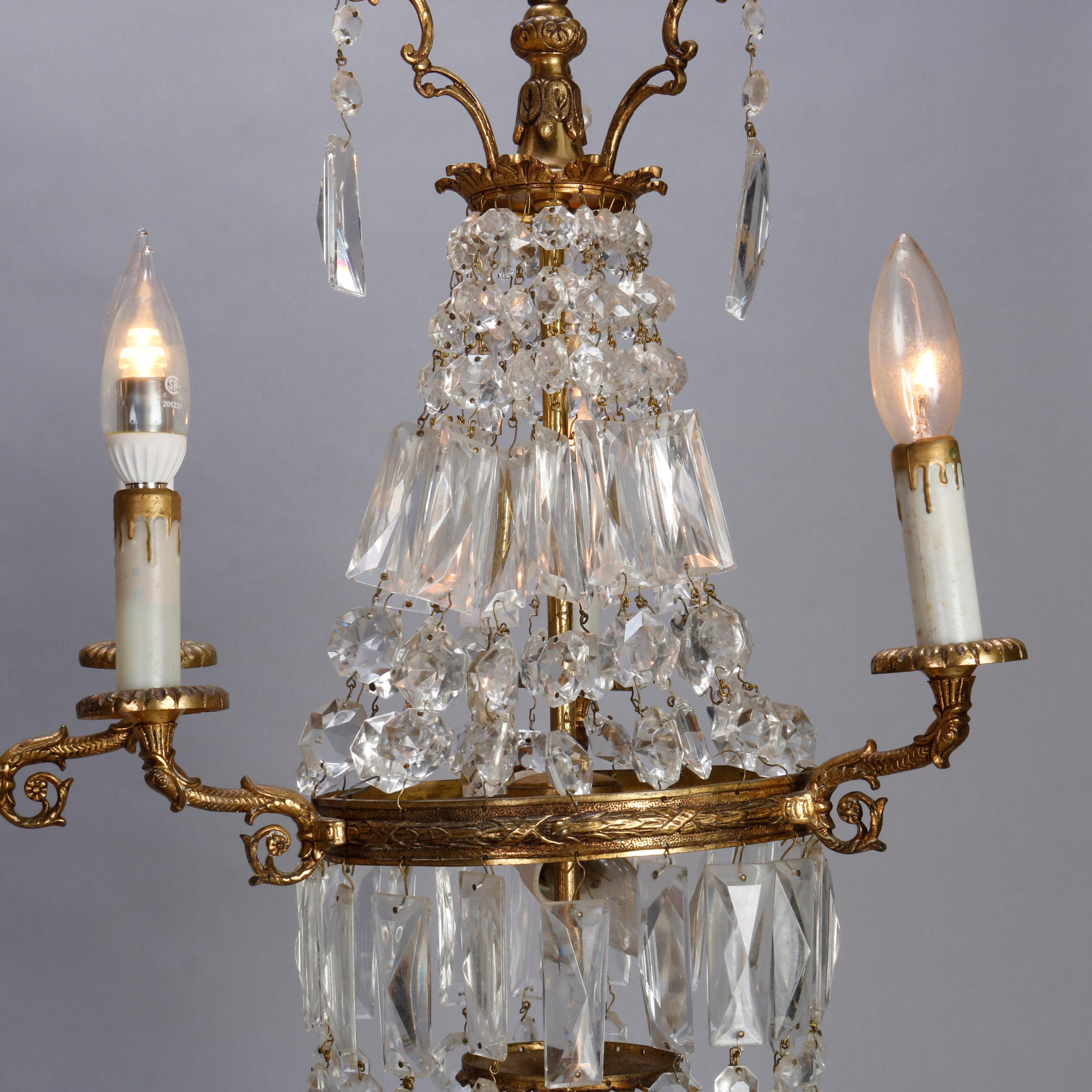 Pair of Vintage French Empire Brass and Crystal Candelabra Lamps, circa 1930 6