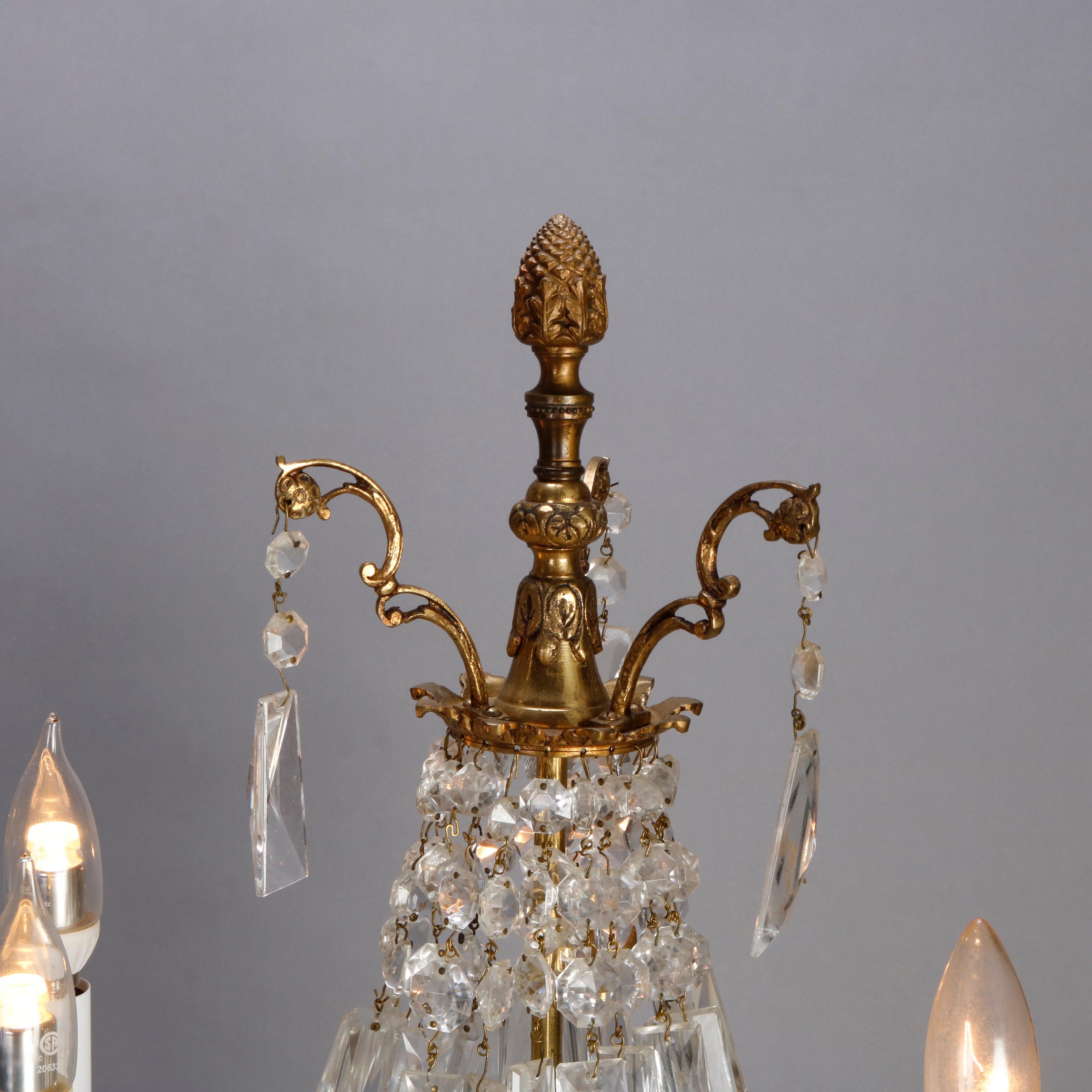 Pair of Vintage French Empire Brass and Crystal Candelabra Lamps, circa 1930 7