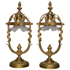 Pair of Vintage French Empire Gilt Bronze Boudoir Table Lamps, 20th Century