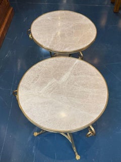 Pair of Vintage French Empire Style Bronze and Marble Gueridon Tables