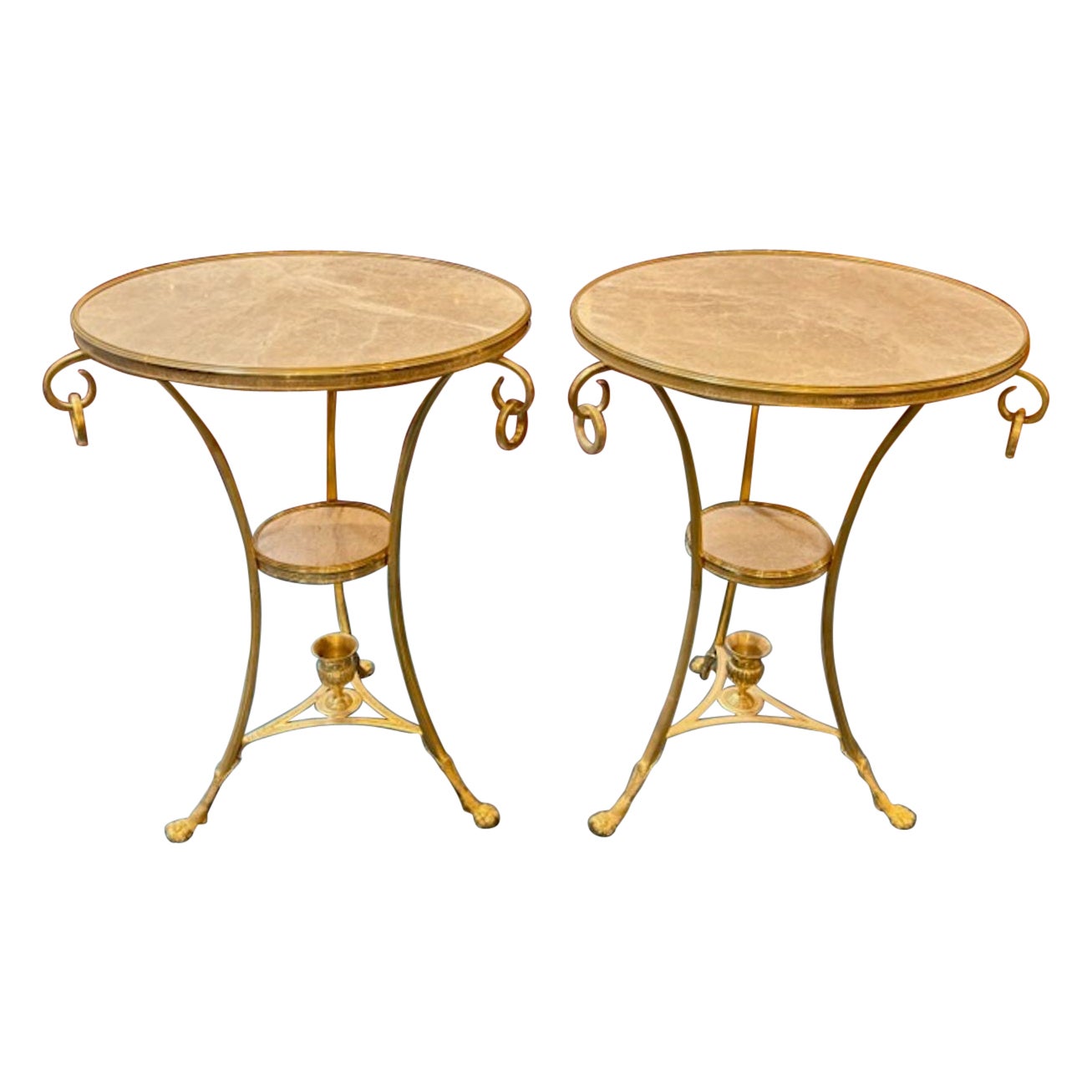 Pair of Vintage French Empire Style Bronze and Marble Gueridon Tables im Angebot
