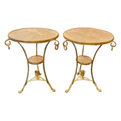 Pair of Vintage French Empire Style Bronze and Marble Gueridon Tables