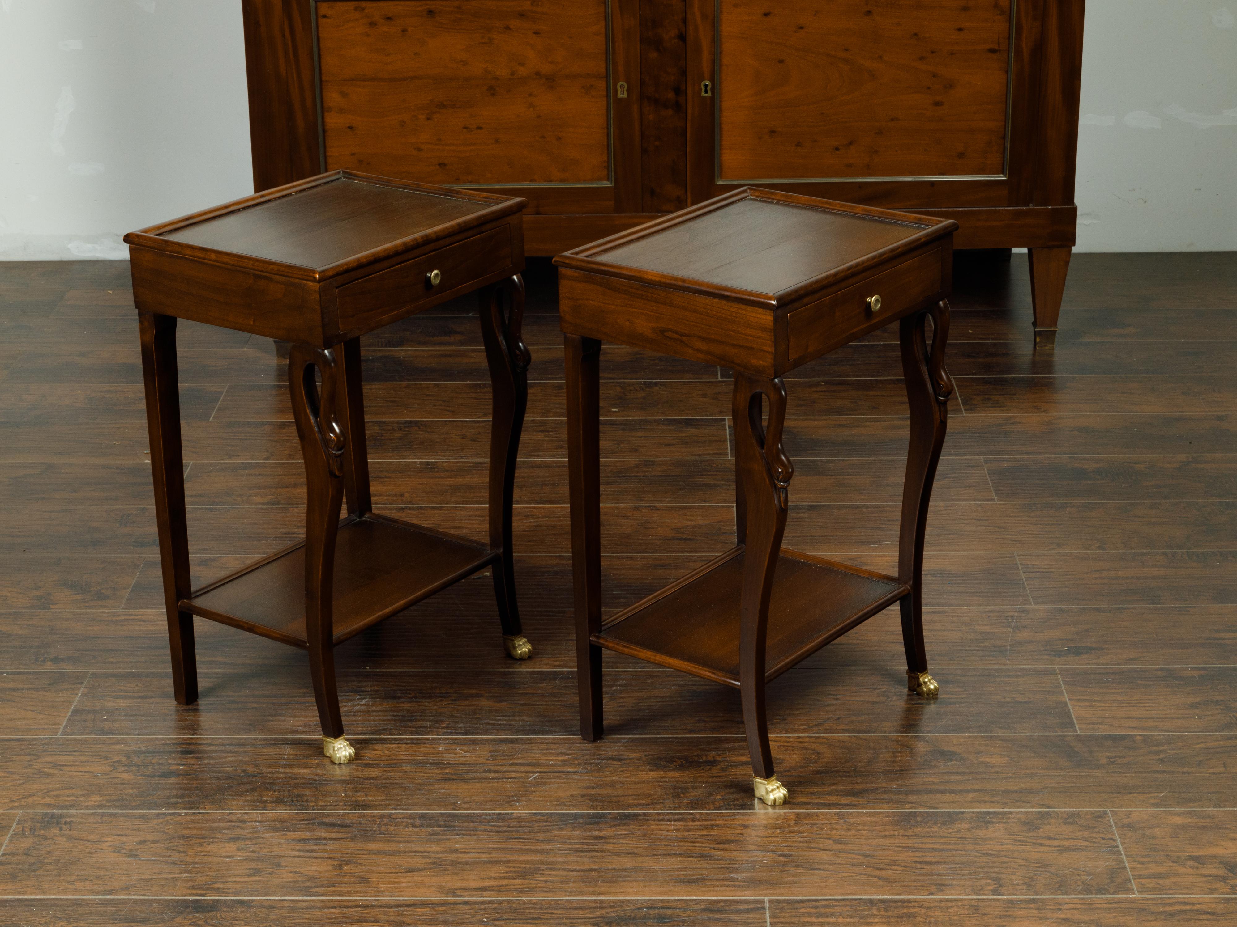 Pair of Vintage French Empire Style Mahogany Bedside Tables with Swan Motifs 6