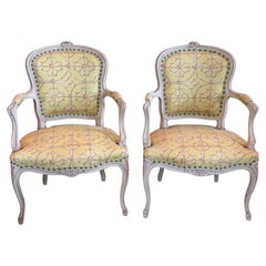 Pair of Vintage French Fauteuils With Carved Frames