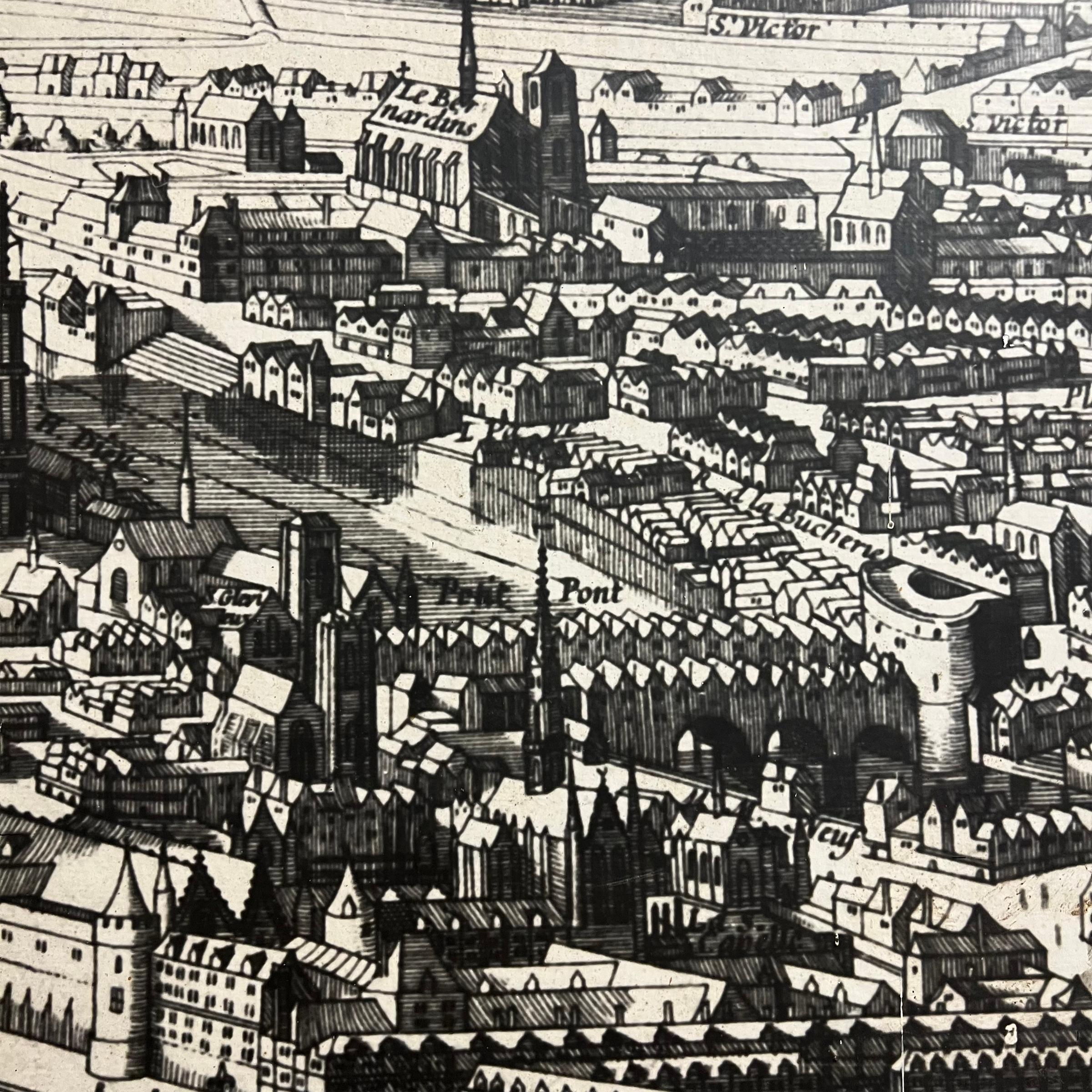 Paire de paravents français vintage représentant une carte de Paris du 18ème siècle 6