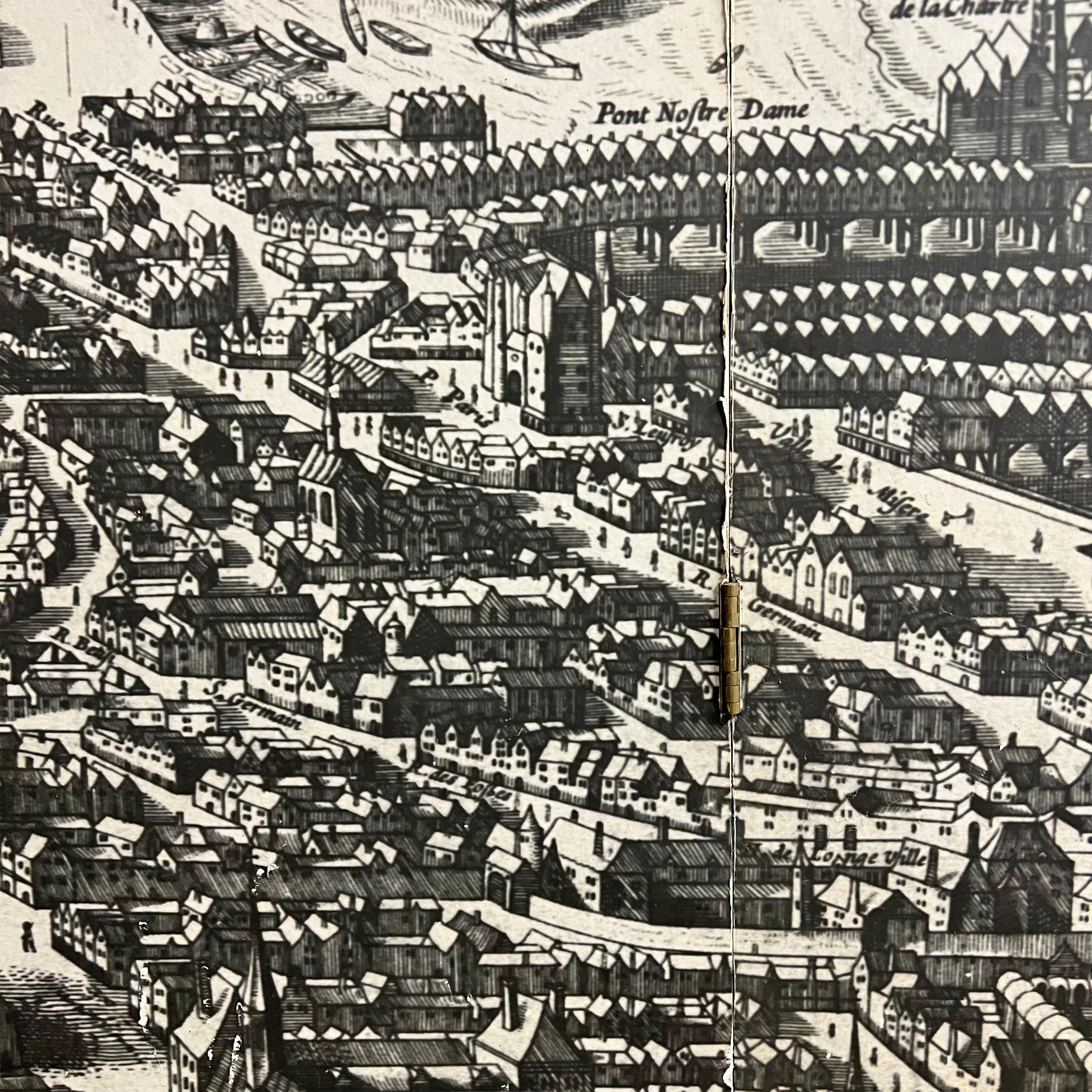 Paire de paravents français vintage représentant une carte de Paris du 18ème siècle 7