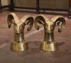Pair of Vintage French Gilt Brass Ram Head Sculptures