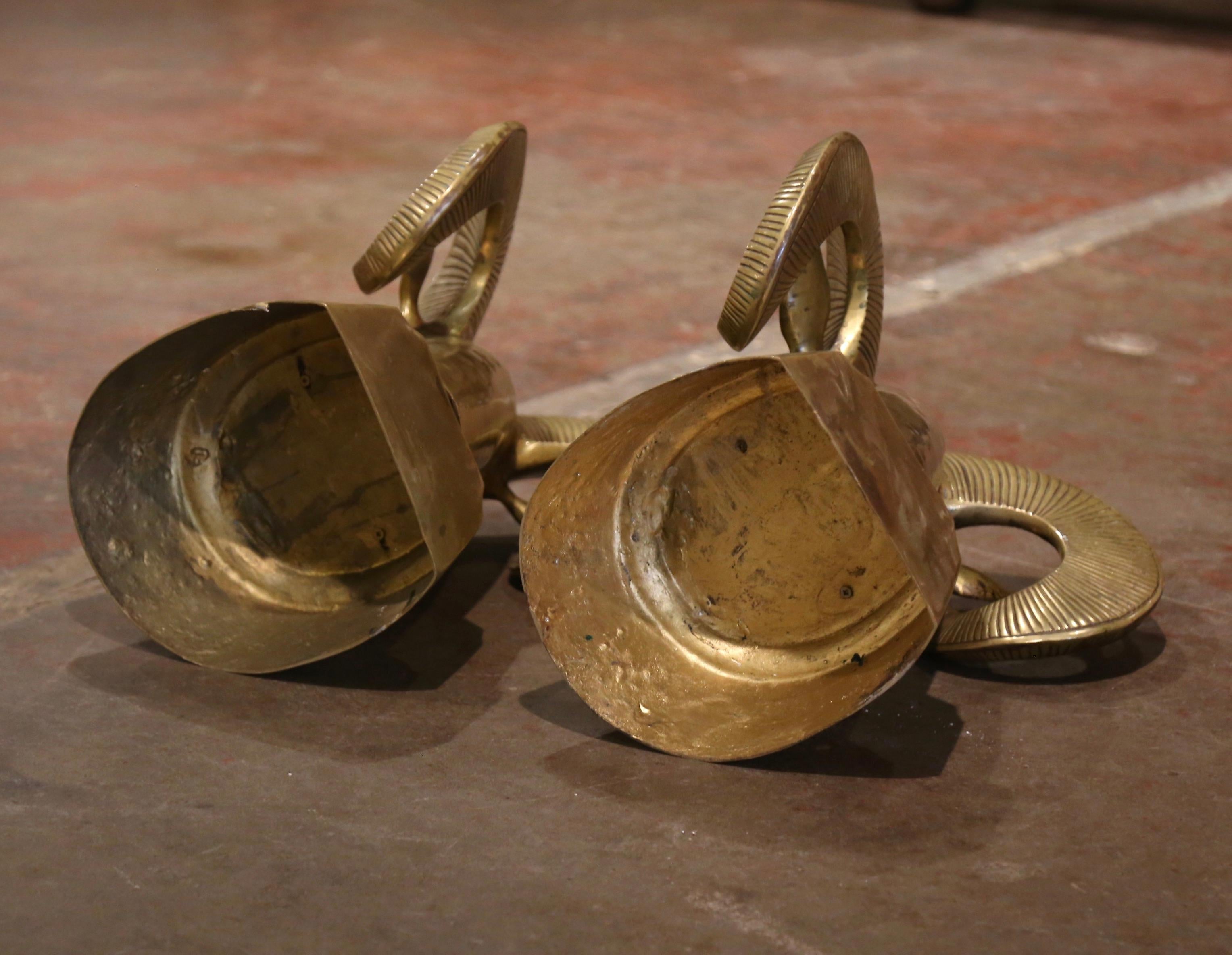 Pair of Vintage French Gilt Brass Ram Head Sculptures For Sale 5
