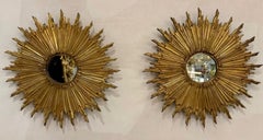 Pair of Vintage French Gilt Bronze Sunburst Mirrors