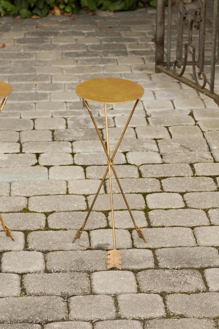 Pair of Vintage French Gilt Metal Side Tables with Arrow Style Base