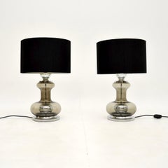 Pair of Vintage French Glass and Chrome Table Lamps