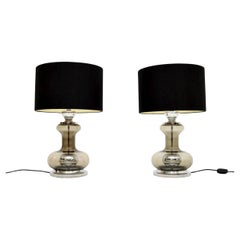 Pair of Vintage French Glass and Chrome Table Lamps