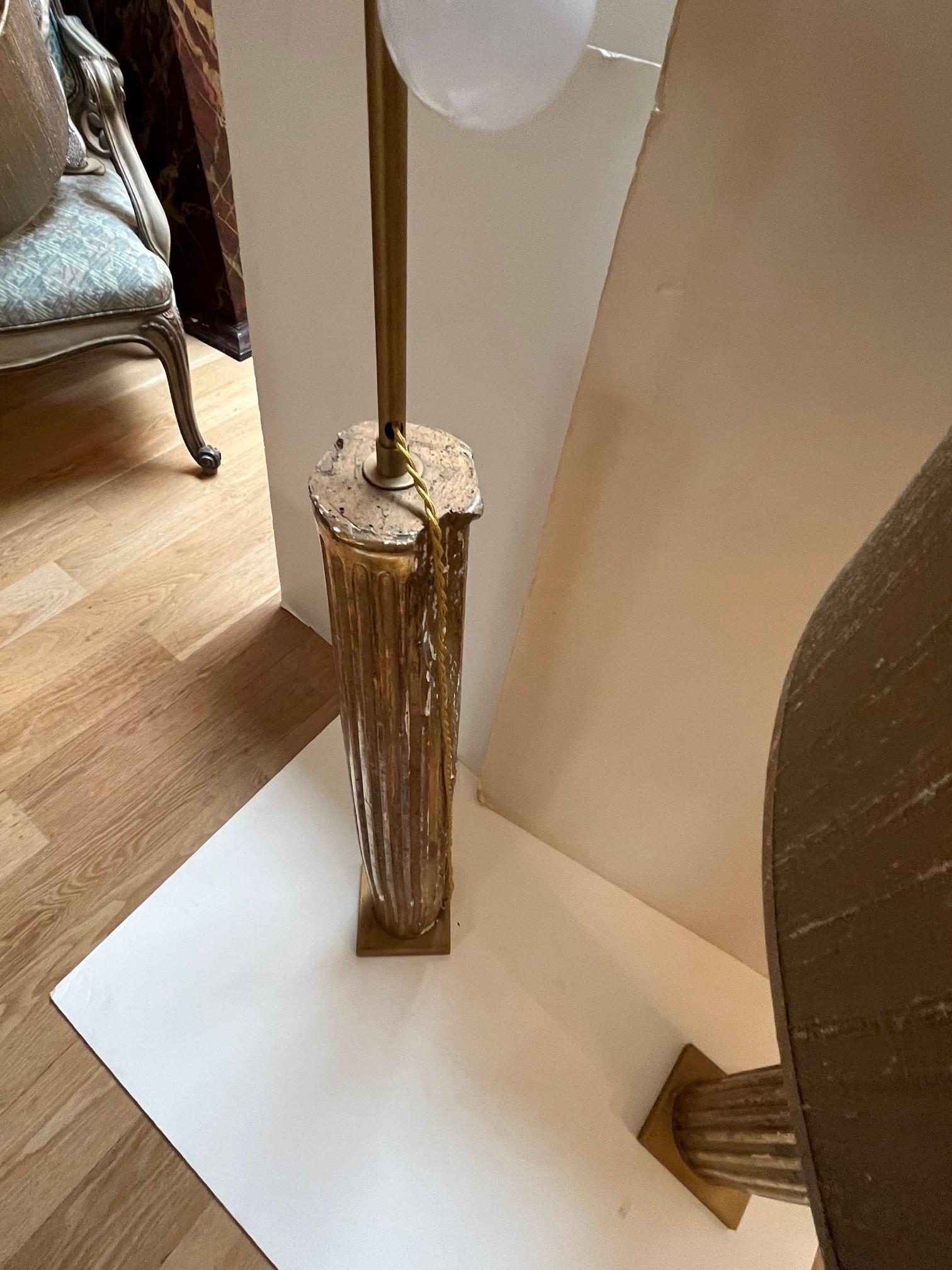 Pair Of Vintage French Gold Gilded Column Lamps with Silk Shades For Sale 3