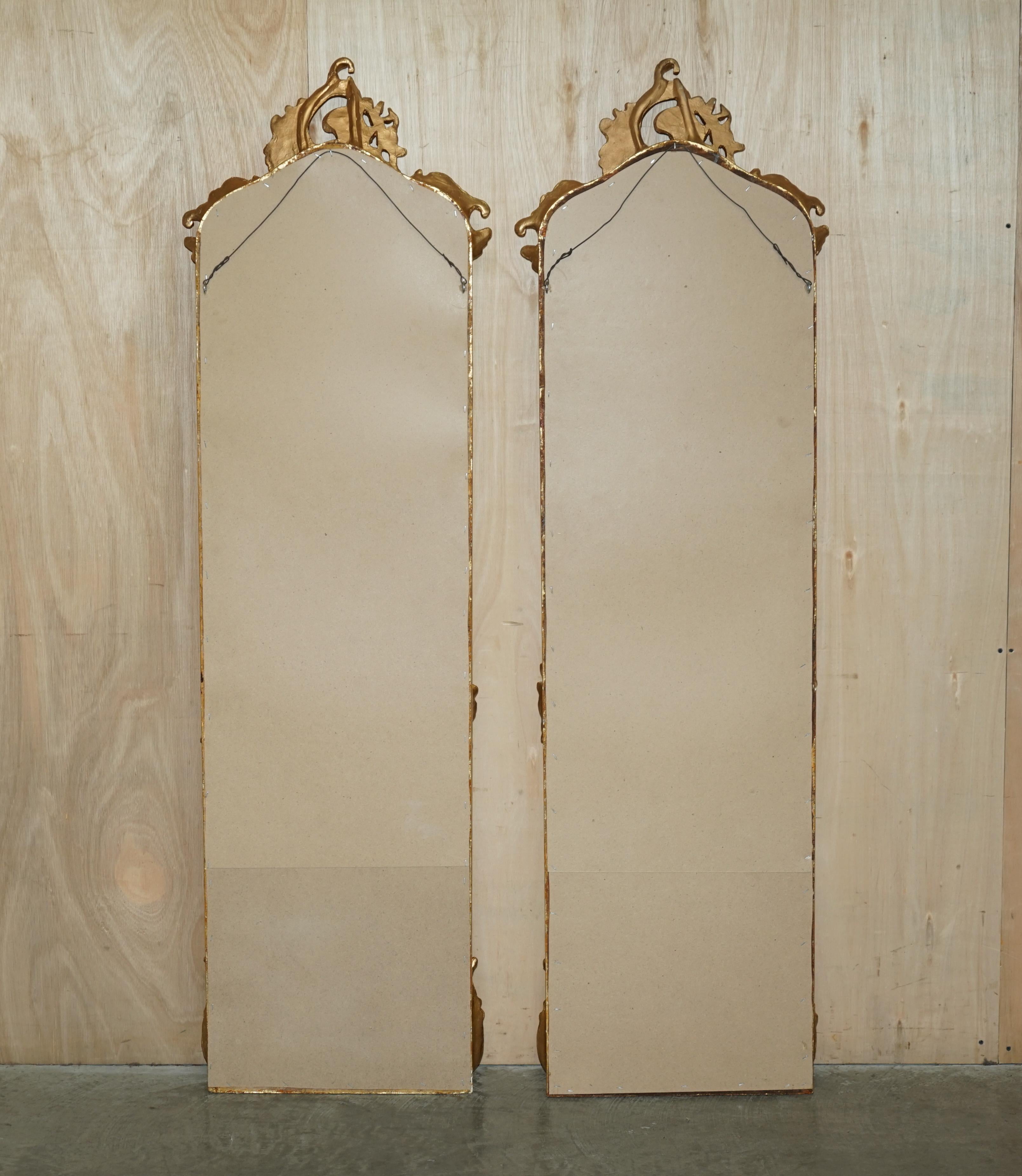 Pair of Vintage French Gold Giltwood Neoclassical Style Full Length Wall Mirrors 11
