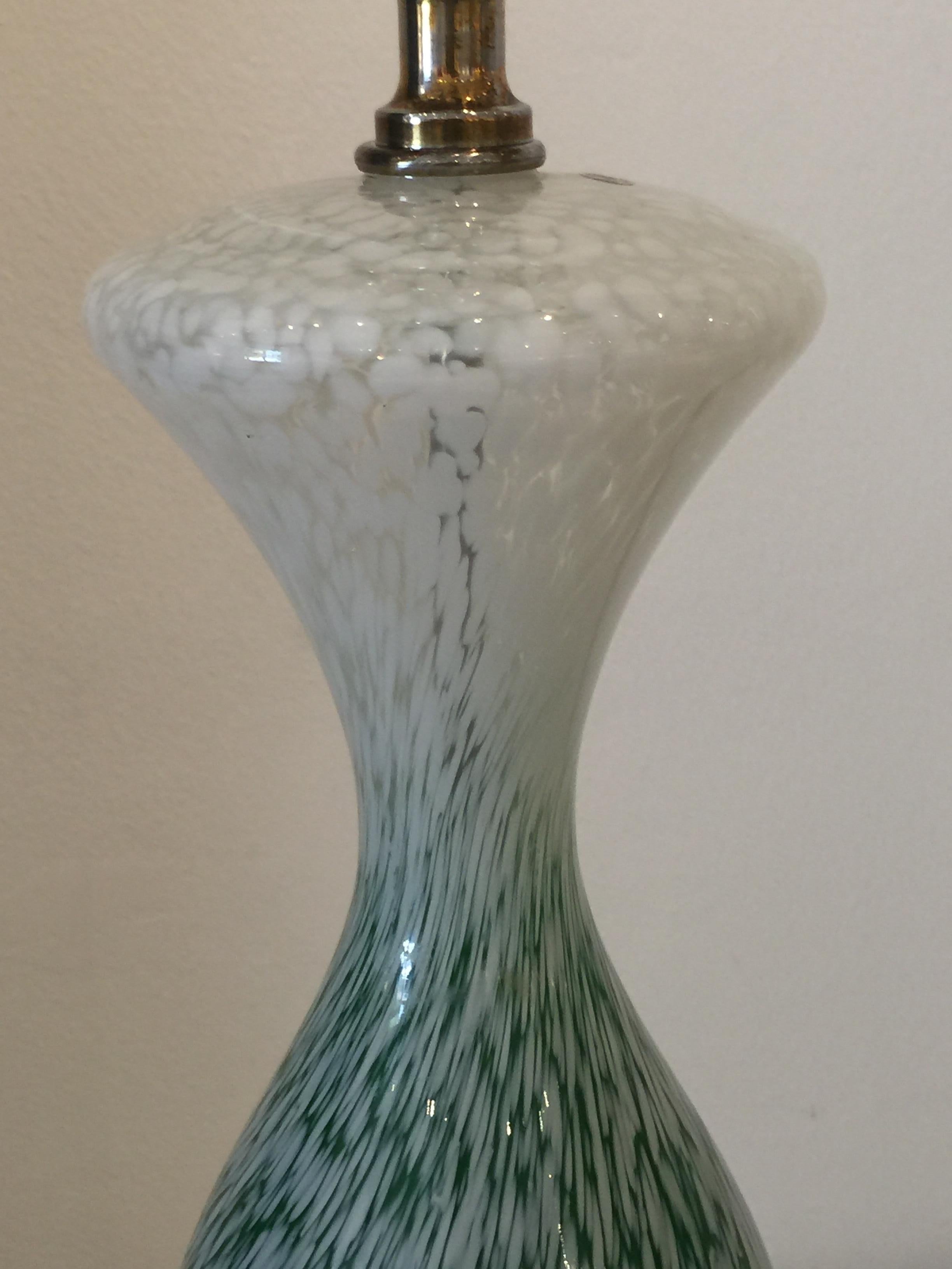 Pair of Vintage French Green and White Glass Table Lamps on Lucite Bases, 1960s 1