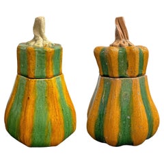 Pair of Vintage French Hand-Built Ceramic Gourd Jars