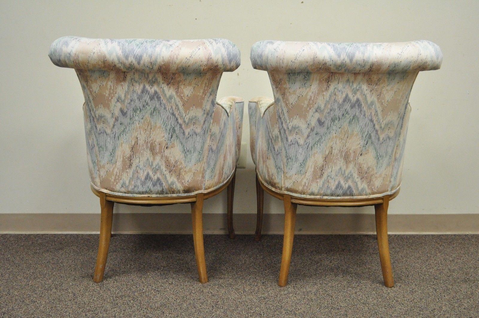 Pair of Vintage French Hollywood Regency Rolled Back Fireside Parlor Armchairs For Sale 2