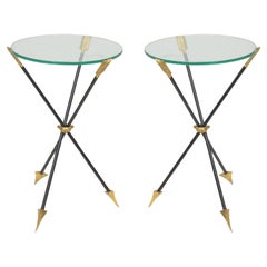 Pair of Vintage French Iron and Brass Gueridon Tables Pair of Vintage French Iron and Brass Gueridon Tables