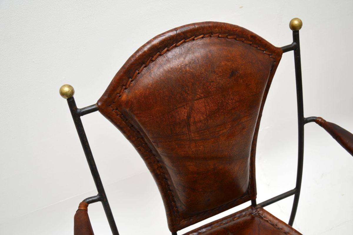Pair of Vintage French Iron and Leather Armchairs For Sale 5