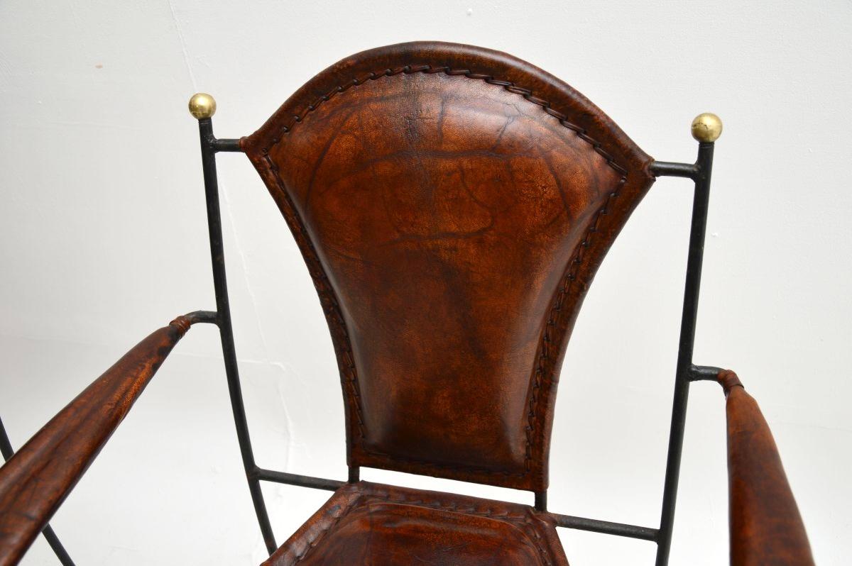 Pair of Vintage French Iron and Leather Armchairs For Sale 6