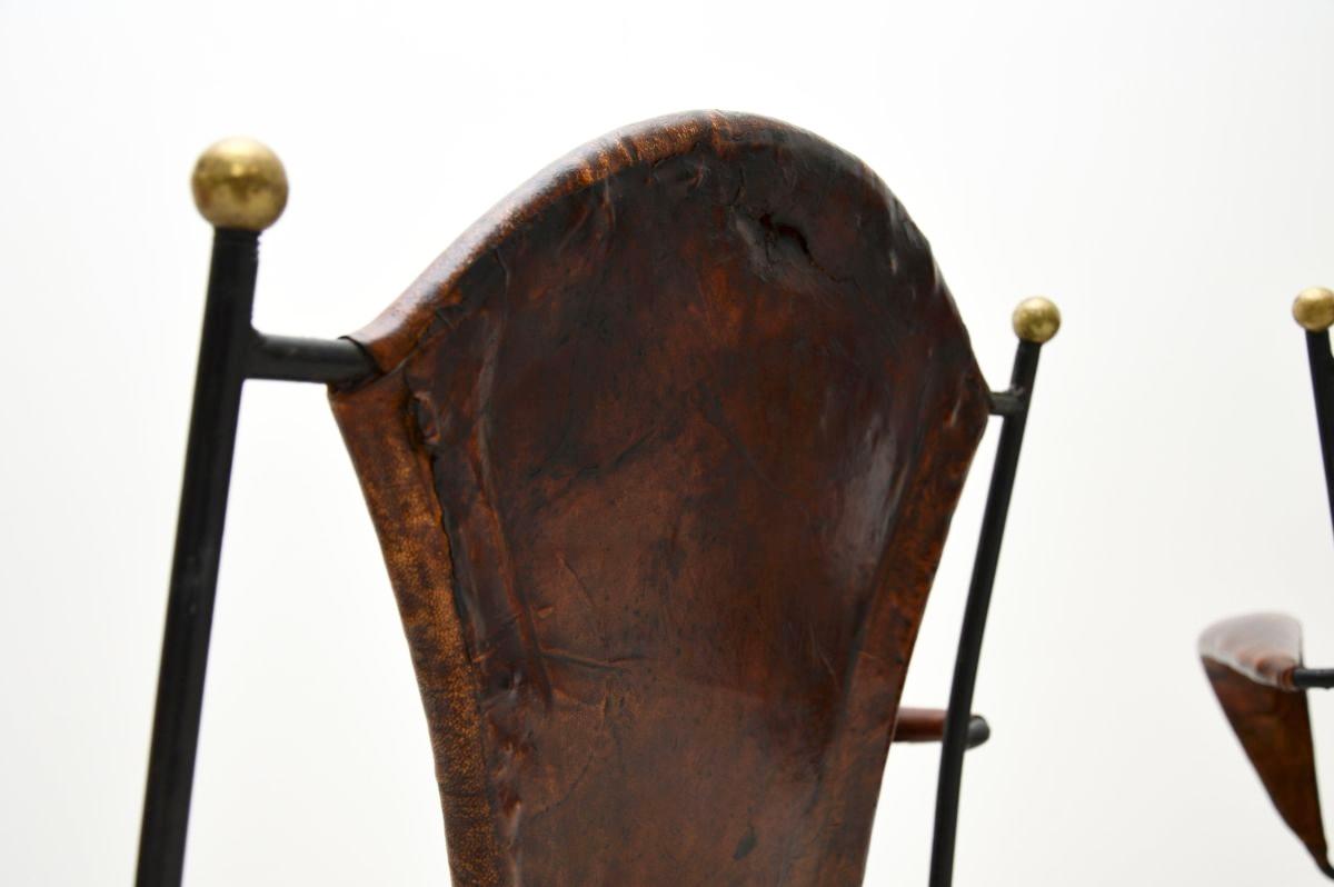 Pair of Vintage French Iron and Leather Armchairs For Sale 7