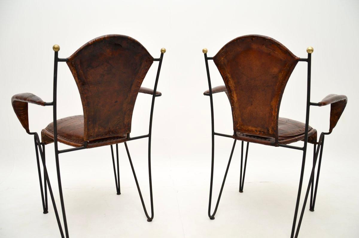 Pair of Vintage French Iron and Leather Armchairs For Sale 1