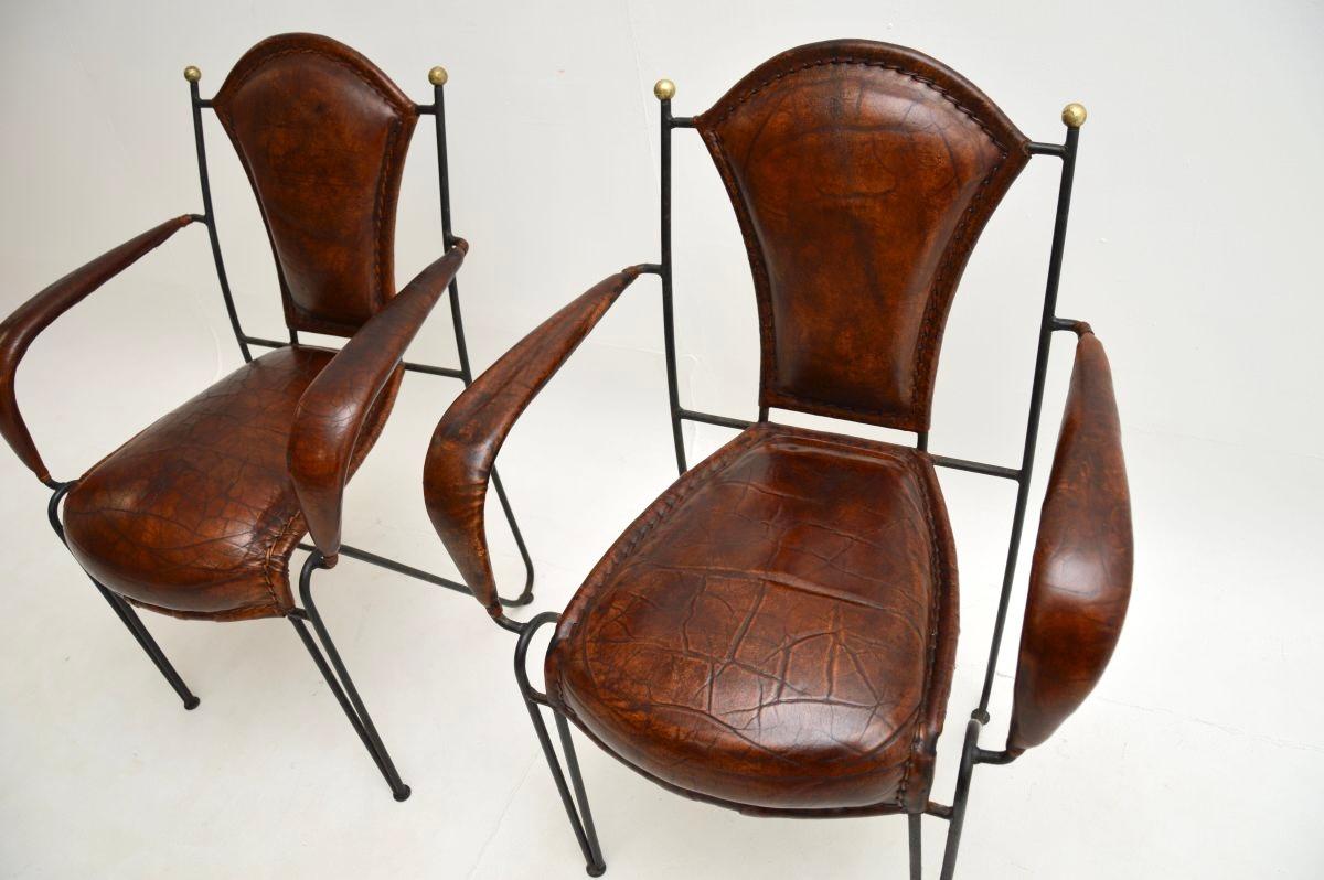 Pair of Vintage French Iron and Leather Armchairs For Sale 4